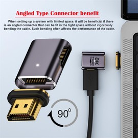 cablecc 8K Magnetic Connector Male to Female 90 Degree Right Angled Type-A HDMI 2.1 Straight Video Adapter for Laptop HDTV