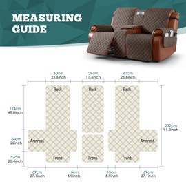 Ruaozz Waterproof Loveseat Recliner Cover with Console Non-Slip Reclining Couch Covers Split Sofa Slipcovers with Elastic Straps Furniture Protector for Kids, Dogs, Pets(Brown, 2 Seater)