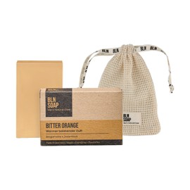 BLN SOAP Bitter Orange + Cotton Soap Bag: 3-in-1 Solid Soap for Men + Soap Bag for Storage and Exfoliation - Sustainable & Vegan, Care for Hand, Body & Hair