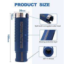 HIGHDRIL 1-3/8 Inch 35mm Diamond Core Drill Bits for Granite Marble Stone