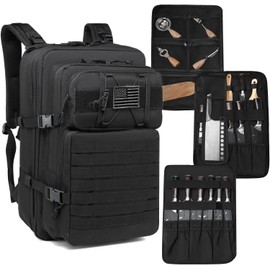 SunForMorning Chef Knife Bag, Tactical Backpack for Chef, Knife Carrying Case with 30+ Pockets for Knives and Culinary Tools, Professional Chef Knife Set Bag Backpack - Bag Only