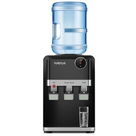 PUREPLUS Top Loading Water Cooler Dispenser, Countertop Water Cooler for 3 or 5 Gallon Bottles, Hot & Cold Water, 3 Temperature Settings, Child Safety Lock, Removable Drip Tray for Home, Office