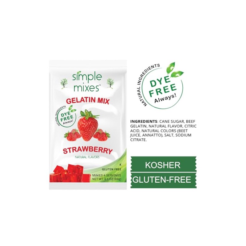 Simple Mixes Natural Gelatin Dessert, Raspberry, Strawberry & Cherry, Healthy