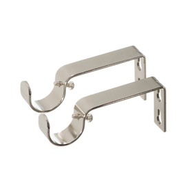 Ivilon Fixed Brackets for Curtain Rods - for 1 or 1 1/8 Inch Rods. Set of 2 - Brushed Nickel