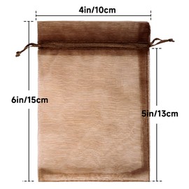 joycraft 50Pcs Coffee Brown Organza Bags - 4x6 In Holiday Drawstring Pouch with Mesh, Sheer Party Favor Pouch for Wedding Favor, DIY Craft, Christmas, Thanksgiving