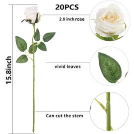 PARTY JOY 20PCS Artificial Flowers, Silk Flower Realistic Roses Bouquet Long Stem for Home Decor Wedding Decoration