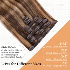 VKHAIR Clip in Hair Extensions Real Human Hair 14 inch, 7Pcs/70g Human Hair Clip in Extensions, Seamless Clip in Hair Extensions Human Hair #4/27 Medium Brown/Dark Blonde, 14 Inch