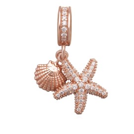 ABUN Sea Starfish Charms 925 Sterling Silver Dangle Spacer Charms with CZ Stone for Bracelets (Rose Gold Clear)
