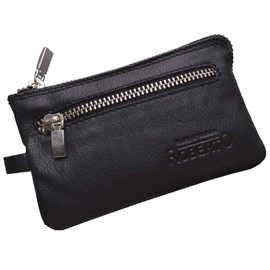 flevado Car Key Bag Sporty Handy Purse with Key Ring Case Sports Purse Grained Nappa Leather, black, Leather wallet key case