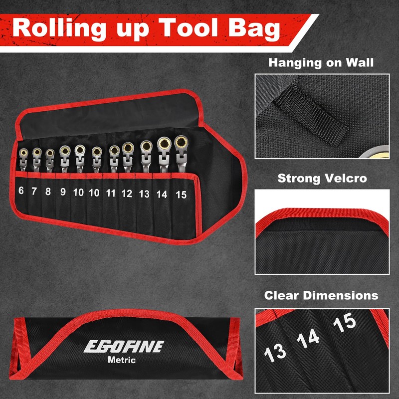 Egofine 11 Piece Flex Head Ratcheting Wrench Set, Metric Wrench