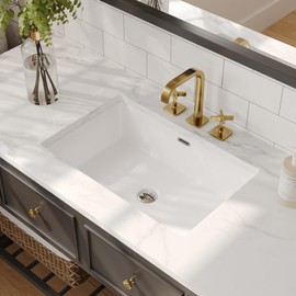 DeerValley 23.9"x15.79" Undermount Bathroom Sink Rectangular Undermount Sink White Ceramic Under Counter Bathroom Sink with Flat Overflow DV-1U0209