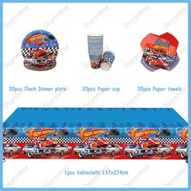 Racing Car Birthday Decoration, Doyomtoy 61 Pieces Party Tableware, Racing Car, Birthday Party Set, Birthday Plates, Cups, Napkins for Racing Car, Birthday Party Accessories Supplies