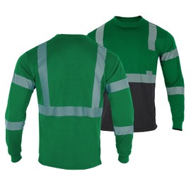FONIRRA Safety Shirts for Men High Visibility Reflective ANSI Class 2 Hi Vis Construction Work T Shirts Long Sleeve (Green,XL)