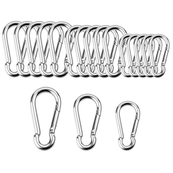 wonkeken Set of 18 Carabiners, Three Sizes of Stainless Steel