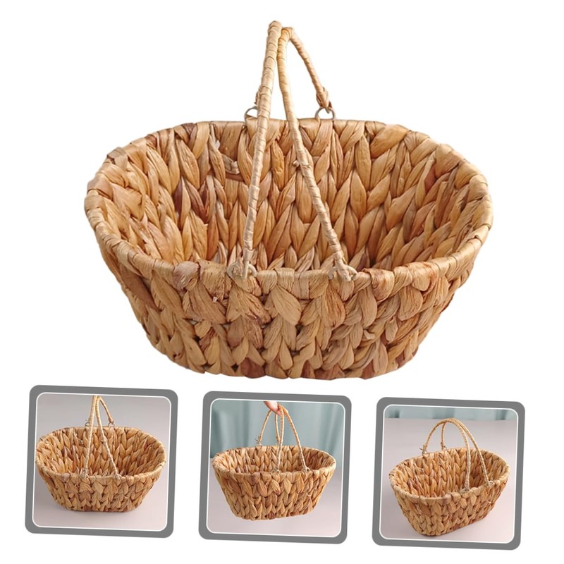 KOMBIUDA Natural Hyacinth Grass Bread Basket Woven Snack Organizer Decorative