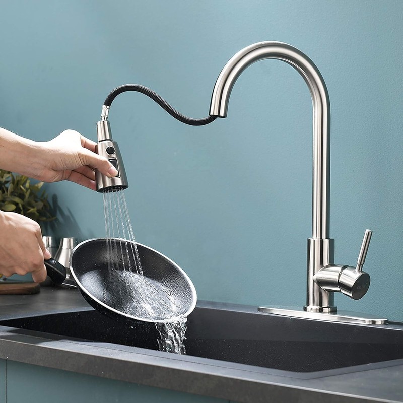 Kitchen Faucet with Pull Down Sprayer, Lead-Free Modern Single Handle