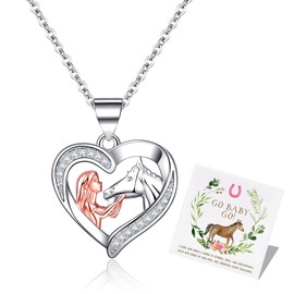 MOROTOLE Horse Gifts for Girls, Horse Necklace for Girls Women Cubic Zirconia Girl and Horse Presents Necklace Sterling Silver Horse Lovers Necklaces for Girls Horse Jewellery for Girls