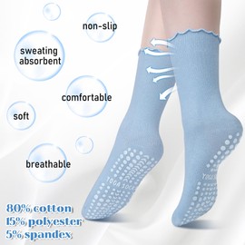 Darller 5 Pairs Pilates Socks with Grips for Women, Non Slip Ruffle Yoga Socks for Barre Workout Hospital, Colorful 5 Pairs