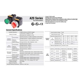 A20F-33E20QHS, 22mm Selector Switch, 3 Positions, Illuminated, Spring Return from 2-Way, 2NO 10A 110V, Blue Knob & LED 110V AC/DC