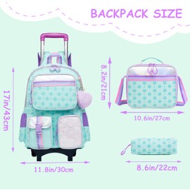 ZBAOGTW Kids Rolling Backpack for Girls 8-12 Double Wheeled Backpacks for School Kids Backpacks for Girls with Lunch Box Pencil Case Travel Cute Lightweight Multifunction Backpack