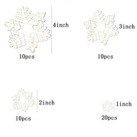 50 Pieces Plastic White Snowflakes Ornaments for Christmas Decoration, Assorted Sizes (White, 1, 2, 3, 4) Inches