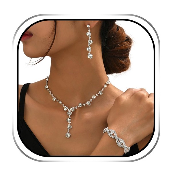 Sixexey Rhinestone Earrings Silver Earrings Sparkly Bracelet Earrings Party Prom