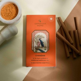 Samskara Chandan Dhoop Sticks - Set of 10 | Premium Natural Sandalwood Incense for Meditation, Yoga, and Relaxation | Handcrafted Herbal Aromatic Fragrance for Spiritual Tranquility and Calmness