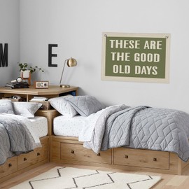 PLKMN These Are The Good Old Days Canvas Banner Wall Hanging Banner Flag, Banners for Room, Trendy Retro Nostalgic Inspirational Banner (Green)