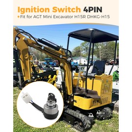 4 PIN Ignition Switch Fit for AGT-H15R DHKG-H15 Mini Excavator, Silver Black Ignition Key Set with 2 Keys