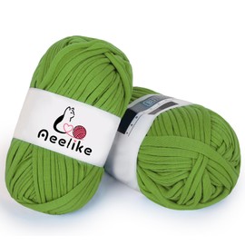 Aeelike Tshirt Yarn, 2 x 100g Chunky Elastic Fabric Cloth Knitting T-Shirt Crochet Yarn, Easy T Shirt Yarn for Crocheting Bags Baskets, Knitting and DIY Crafts(Green)