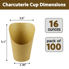 CAMKYDE 100 Pcs French Fries Holder, 16oz Disposable Paper French Fry Cups Charcuterie Cups for all Occasions (16oz, Brown)