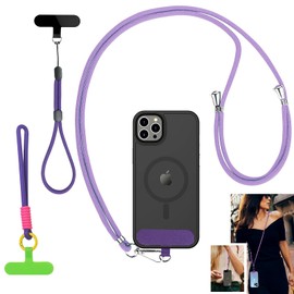 Phone Lanyard Set (1 Neck Strap + 2 Wrist Straps) - Phone Strap for Phone Cases, Digital Cameras, Keys (Purple)