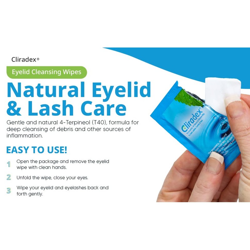 Cliradex Towelettes - Natural Face, Eyelash & Eyelid Cleanser -