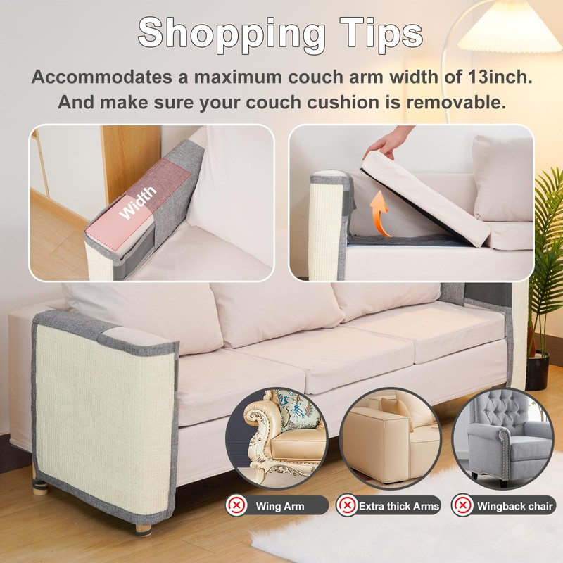 Uross Cat Couch Protector, Natural Sisal Scratch Guards for Cats