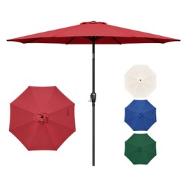 YSSOA 9' Patio Umbrella Outdoor Table Market Yard Umbrella with 8 Sturdy Ribs, Red