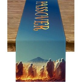 Happy Passover Table Runner Pesach Jewish Exodus from Egypt Festival Holiday Party Decor Kitchen Dining Room Home Decoration (13" x 72")