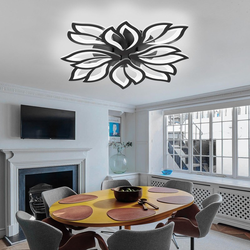 haodengshi Modern LED Ceiling Light Fixture Dimmable, 28" Black Modern