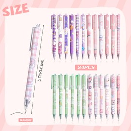 SHAIDOJIO 24Pcs Kawaii Gel Ink Pens, 0.5mm Black Ink Retractable Gel Pens, Fine Point Aesthetic Pens, Cute Office School Supplies for Kids Girl Women Writing Journaling, Taking Notes (Set C)