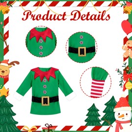 Yi-gogg Christmas Elf Costume, Children's Santa Cosplay, Green Elf, Santa Claus, For Children, Christmas, Top and Bottom Set, Lismouth Party, Recital, Performance, Family Party (Green, M)