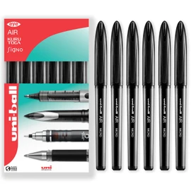 uni-ball AIR Micro - 0.5mm Fine Rollerball - UBA-188-M - In Gift Box Packaging (Pack of 6, Black)