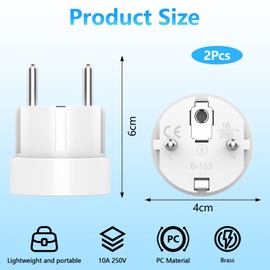 Travel Adaptor USA to Europe, Travel Adapter USA, USA Adapter Socket Germany Plug, US to EU Adapter, USA Germany Plug, USA to DE Socket, European Plug, White Pack of 2