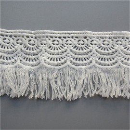 2 Yard Cotton Tassel Fringe Lace Edge Trim Ribbon 3" Wide Vintage Style White Black Edging Trimmings Fabric Embroidered Applique Sewing Craft Wedding Bridal Dress Extender Clothes Decoration(White)