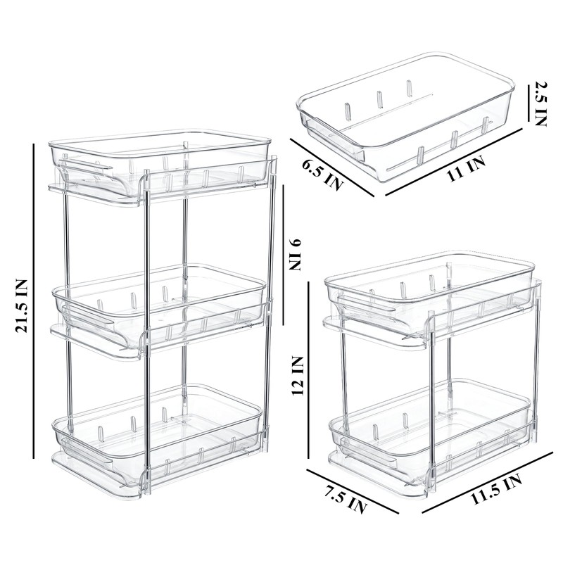 IPENP Clear CD Organizer, 3-Tier Sliding Drawer Storage Shelf -