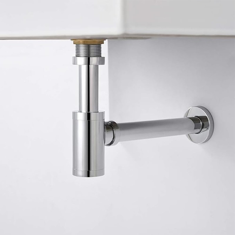 Silver, Solid Brass Bathroom Sink Drain Kit, Adjustable Bottle Trap,