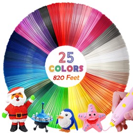 25 Colors 3D Pen PLA Filament Refills, 32.8 ft per Color Total 820 ft - 1.75 mm PLA Filament, Compatible with MYNT3D / SCRIB3D Printing Pen, Not Support for 3Doodler Pen