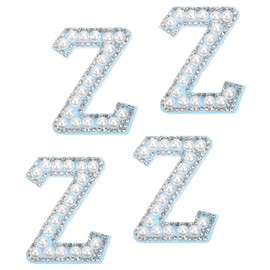sourcing map 10 Pcs Iron on Letter Patches, Letter Z Rhinestone Alphabet Applique Rhinestone Pearl English Letter Sewing Patches for Clothing Hats Jeans Shoes DIY Craft, White/Blue