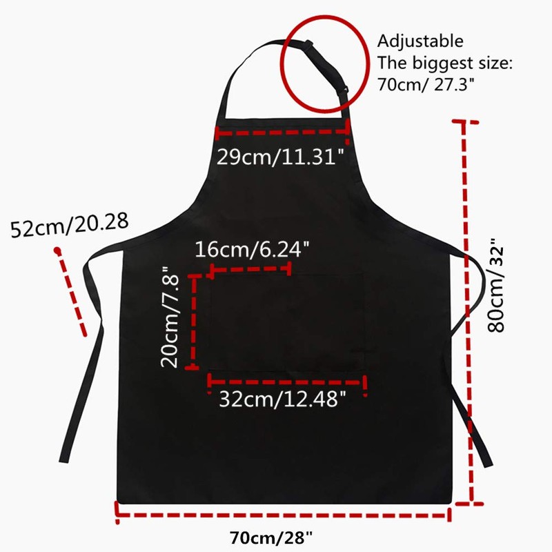 CWFUN Black Adjustable Bib Apron Waterdrop Resistant with 2 Pockets-Size