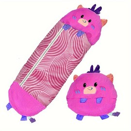 2-in-1 Soft Plush Character Buddies Sleeping Bag, Comfy Nap Mat with Pillow - Compact, Warm, All-Season Sleepy Sack for Daycare, Travel, Birthday Gift - Color: Rose Red, Size: 63*23.6in (160*60cm)