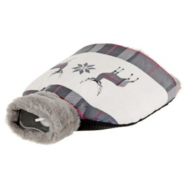 Christmas Foot Warmer Slipper Hot Water Bottle Tartan Fleece Cover - Grey Reindeer