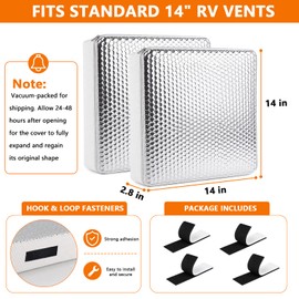 Cyrico RV Skylight Insulator 2 Pack, 14" x 14" x 2.8" RV Vent Cover, Blackout Vent Pillow with Reflective Surface, Shade for Energy Savings 3 Layer Reduces Heat Transfer, Fits Camper/Trailer Roof